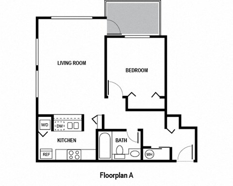 Floor plan for 1 bed, 1 bath, 622 sqft